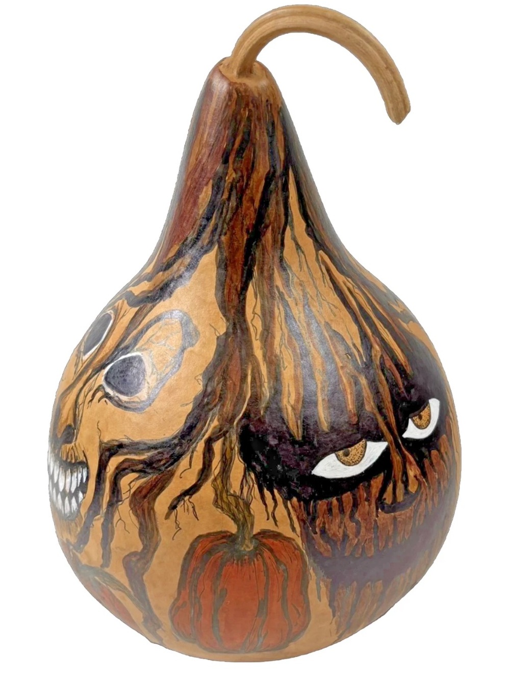 Hand-painted Halloween Gourd Folk Art Primitive Creepy Gothic Spooky Scary Faces